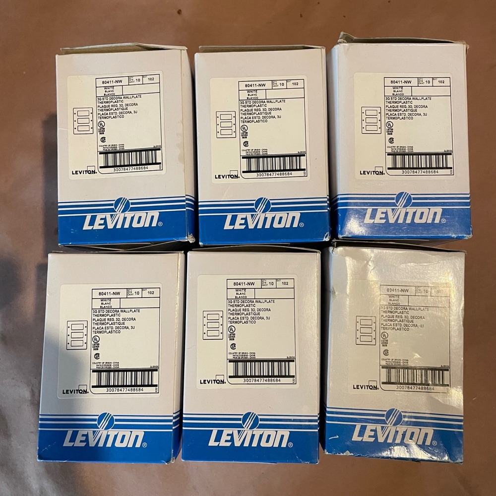 60Pk Leviton 80411-NW White 3-Gang Decora Wallplate Thermoplastic Bulk 6 Boxes